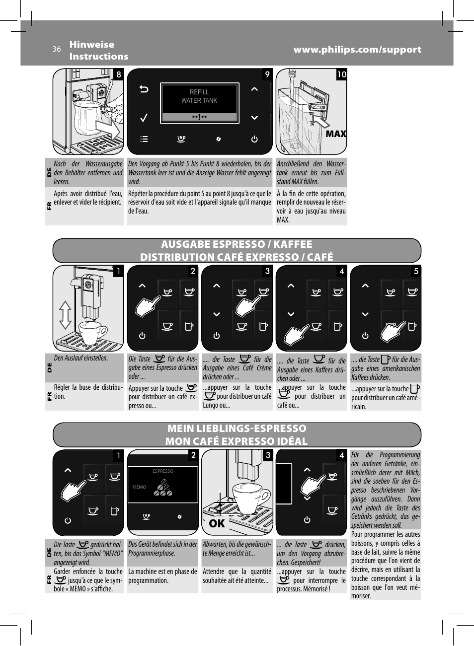 Mein lieblings-espresso mon café expresso idéal | Philips Saeco GranBaristo Machine espresso Super Automatique User Manual | Page 36 / 80
