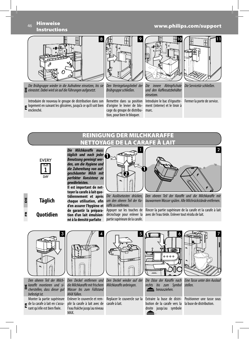 Täglich, Quotidien | Philips Saeco GranBaristo Machine espresso Super Automatique User Manual | Page 46 / 80