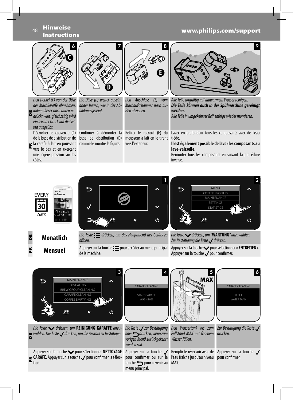 Dc e, Monatlich, Mensuel | Philips Saeco GranBaristo Machine espresso Super Automatique User Manual | Page 48 / 80