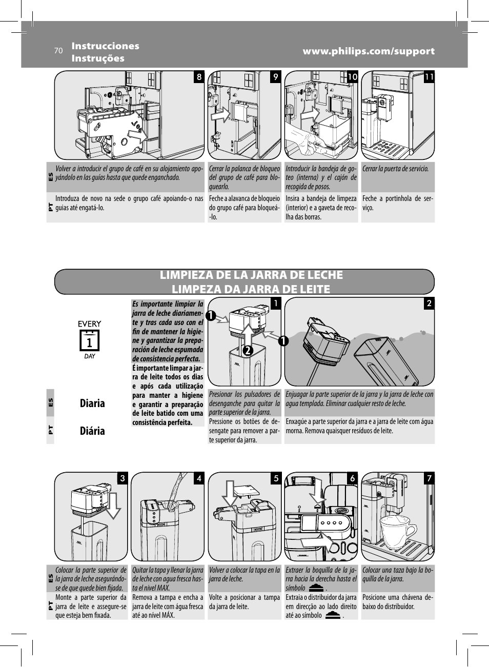 Diaria, Diária | Philips Saeco GranBaristo Machine espresso Super Automatique User Manual | Page 70 / 80