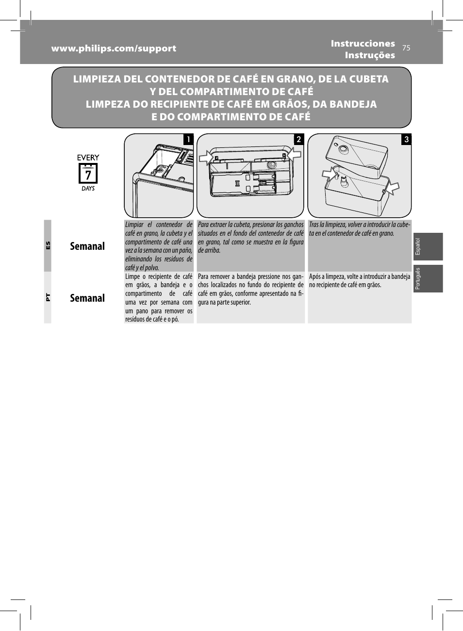 Semanal | Philips Saeco GranBaristo Machine espresso Super Automatique User Manual | Page 75 / 80