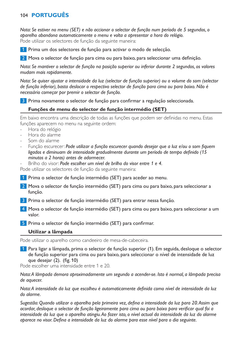 Utilizar a lâmpada | Philips Éveil Lumière User Manual | Page 104 / 124