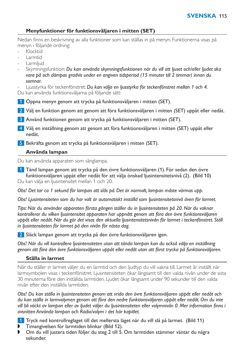 Använda lampan, Ställa in larmet | Philips Éveil Lumière User Manual | Page 115 / 124