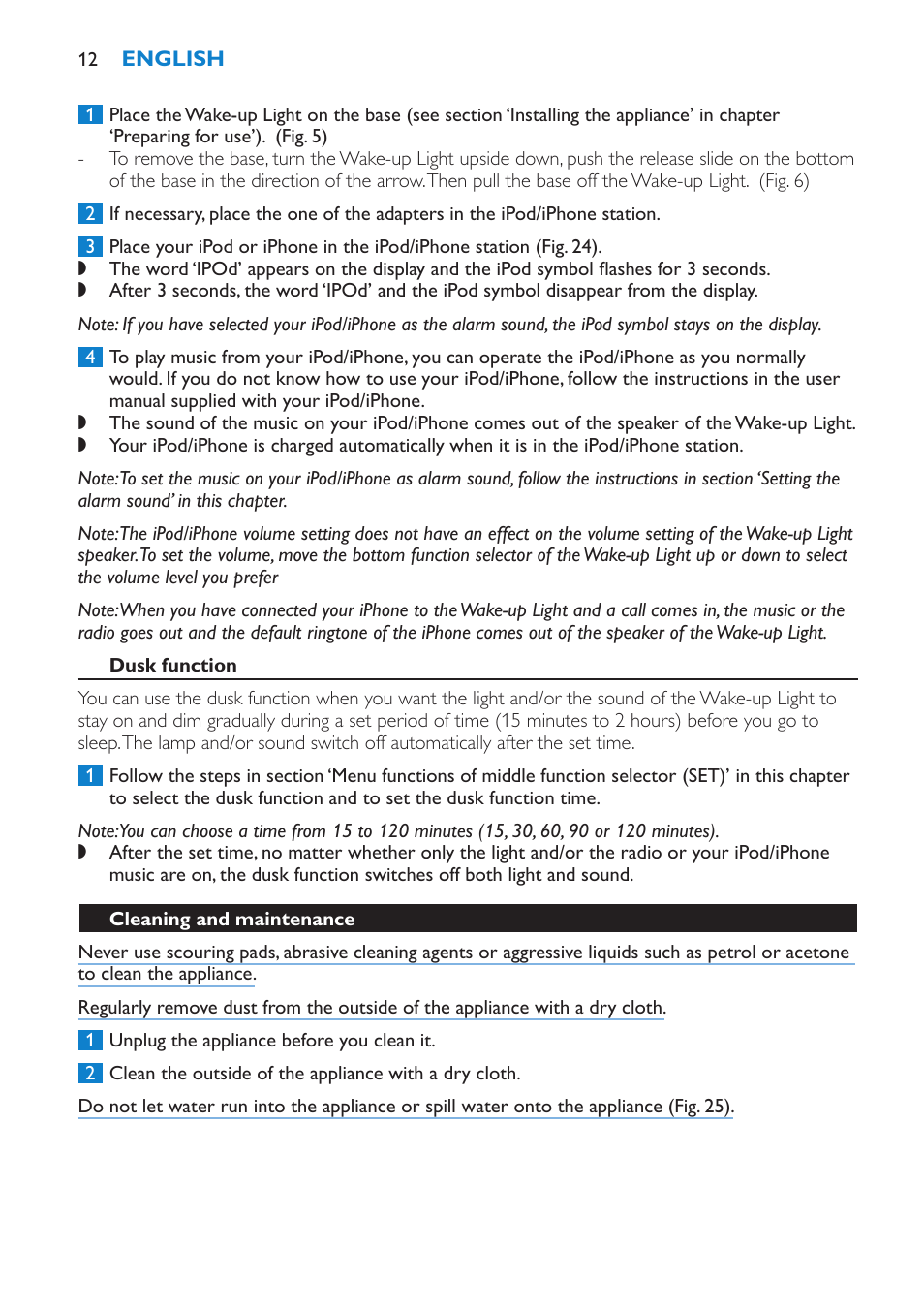 Dusk function, Cleaning and maintenance, Replacement | Environment | Philips Éveil Lumière User Manual | Page 12 / 124