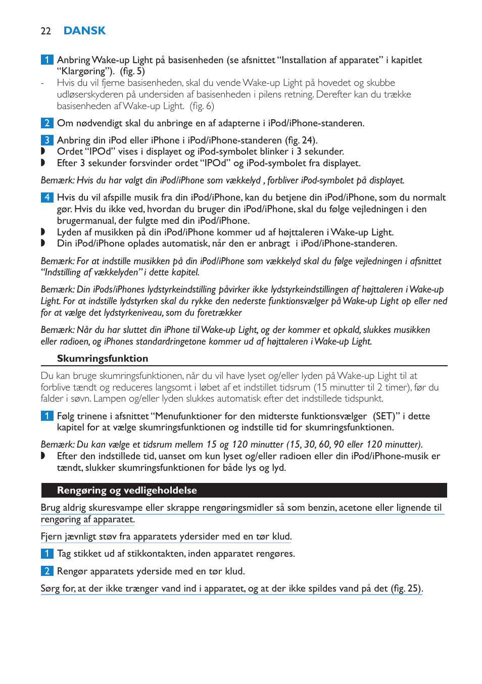 Skumringsfunktion, Rengøring og vedligeholdelse | Philips Éveil Lumière User Manual | Page 22 / 124