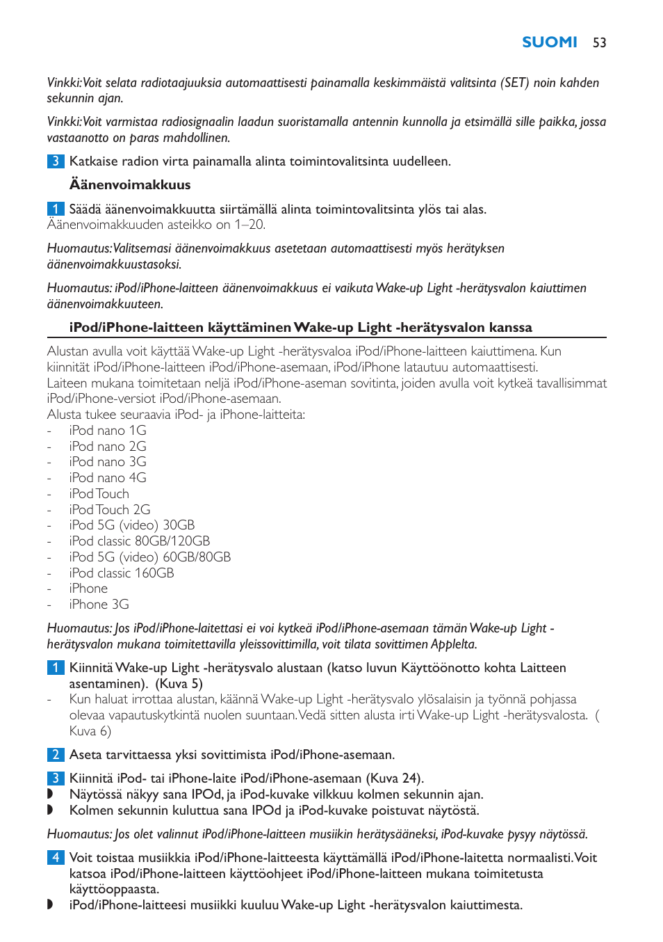 Äänenvoimakkuus | Philips Éveil Lumière User Manual | Page 53 / 124