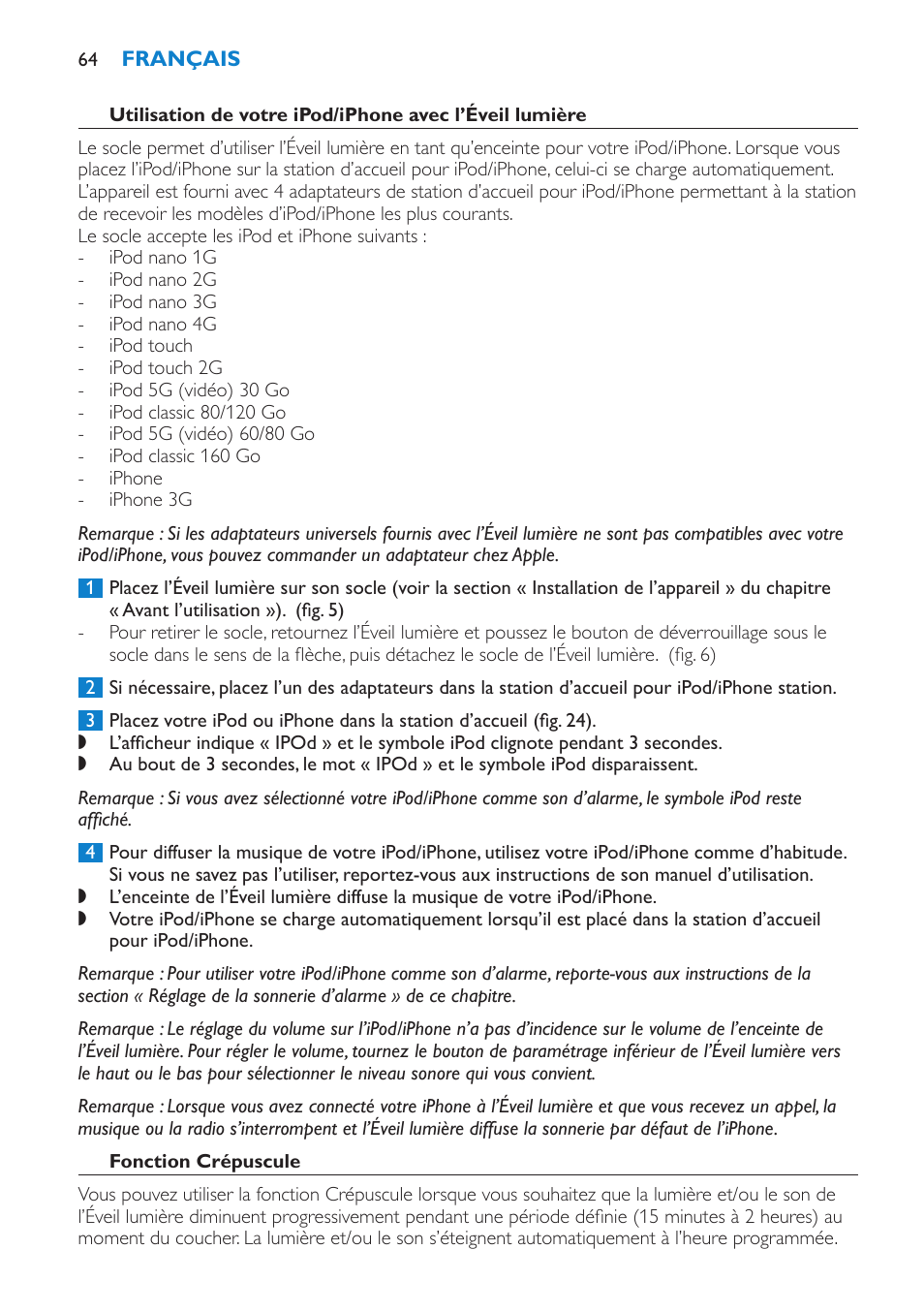 Fonction crépuscule | Philips Éveil Lumière User Manual | Page 64 / 124