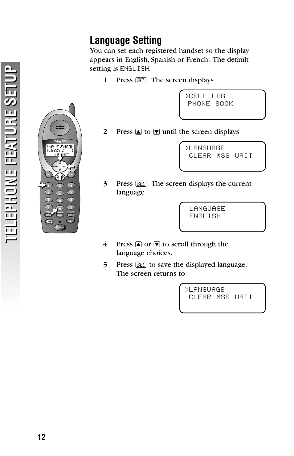 Telephone fea ture setup telephone fea ture setup | AT&T 2325/2365 User Manual | Page 15 / 66