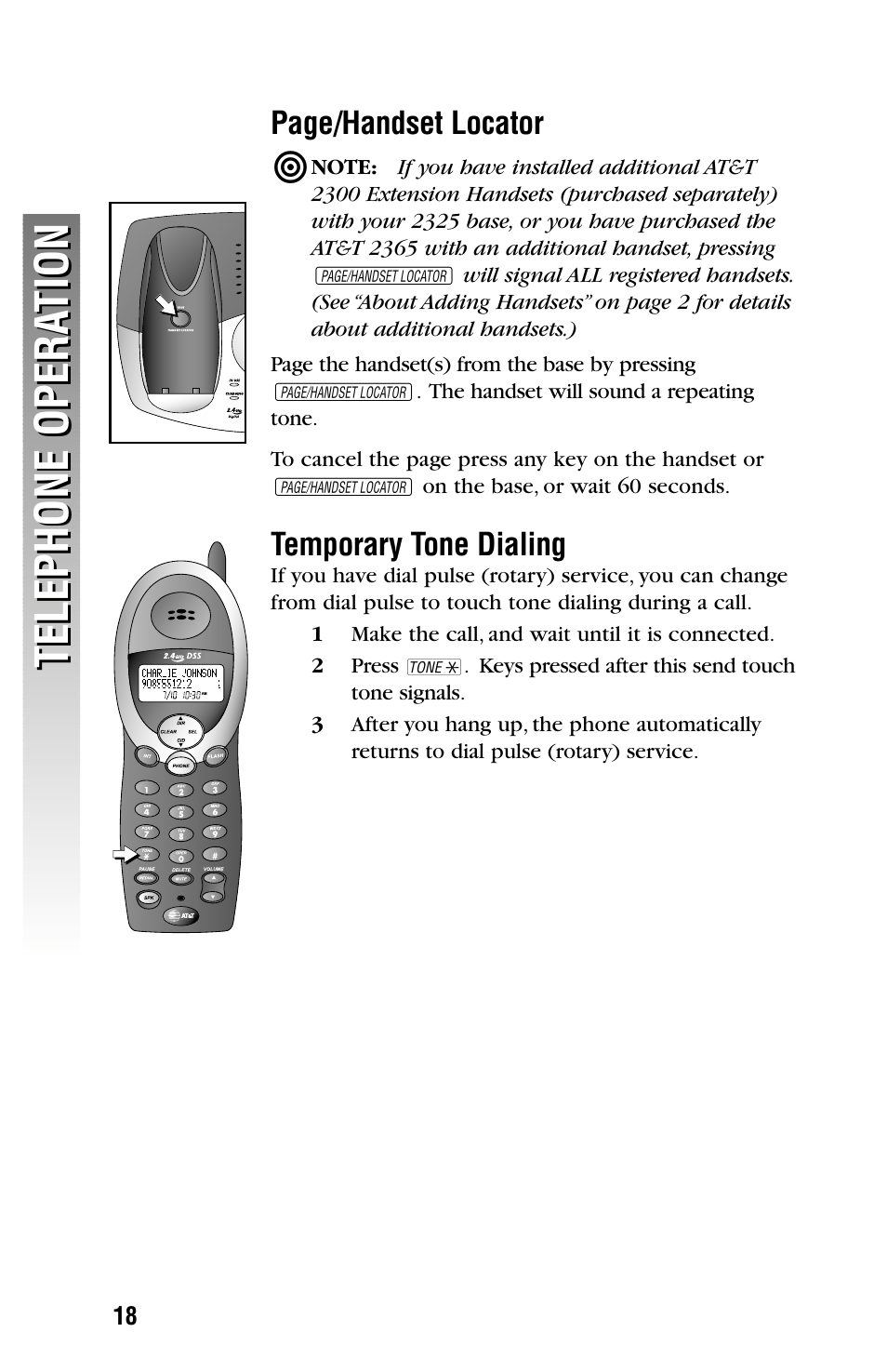 Telephone opera tion telephone opera tion | AT&T 2325/2365 User Manual | Page 21 / 66