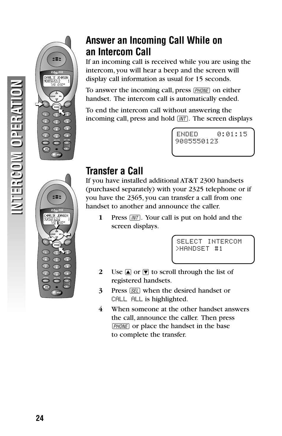 Intercom opera tion intercom opera tion | AT&T 2325/2365 User Manual | Page 27 / 66