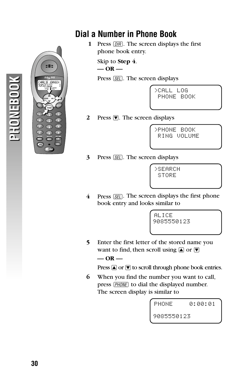 Phonebook, Dial a number in phone book | AT&T 2325/2365 User Manual | Page 33 / 66