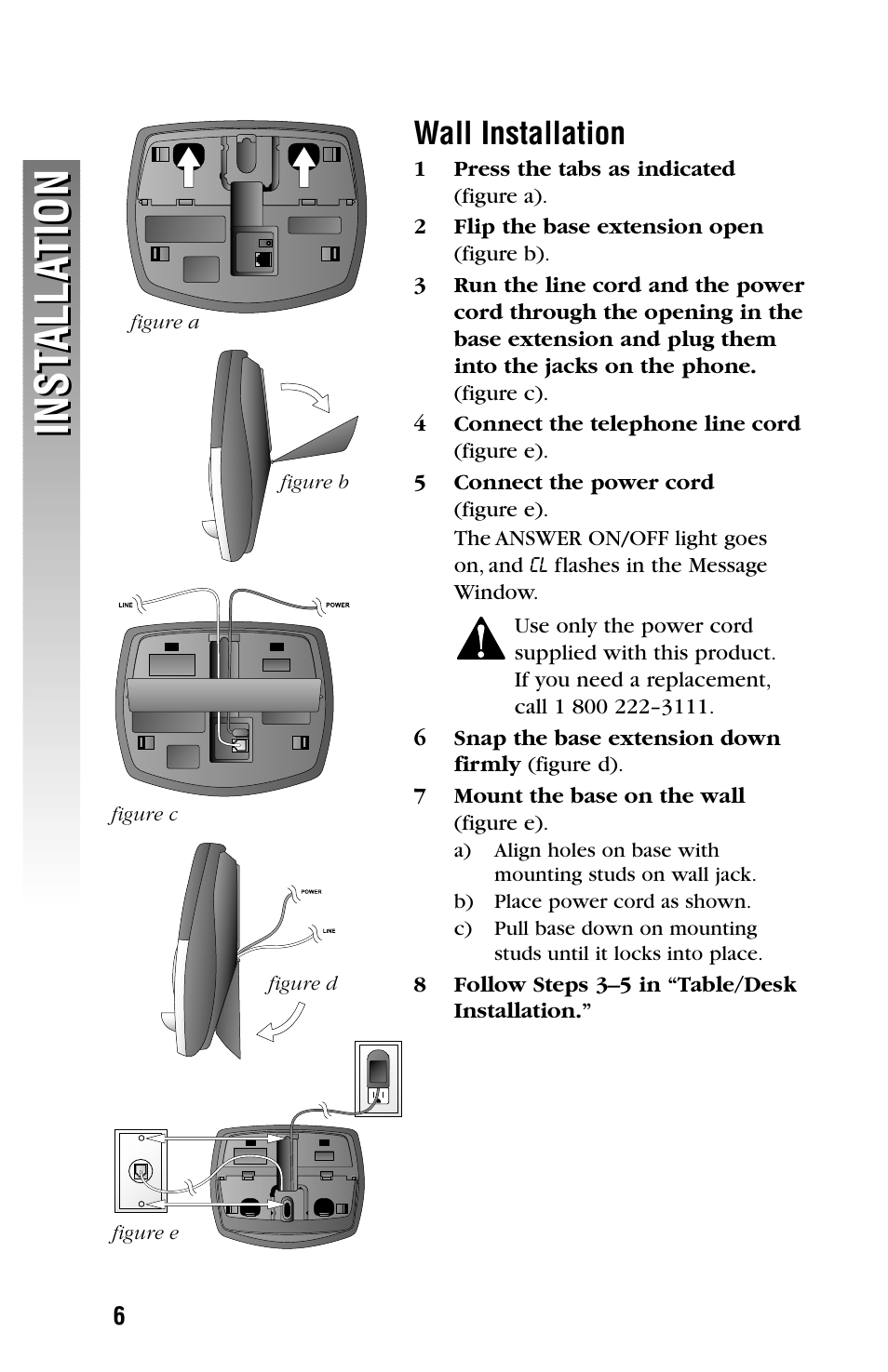 Inst alla tion inst alla tion, Wall installation | AT&T 2325/2365 User Manual | Page 9 / 66