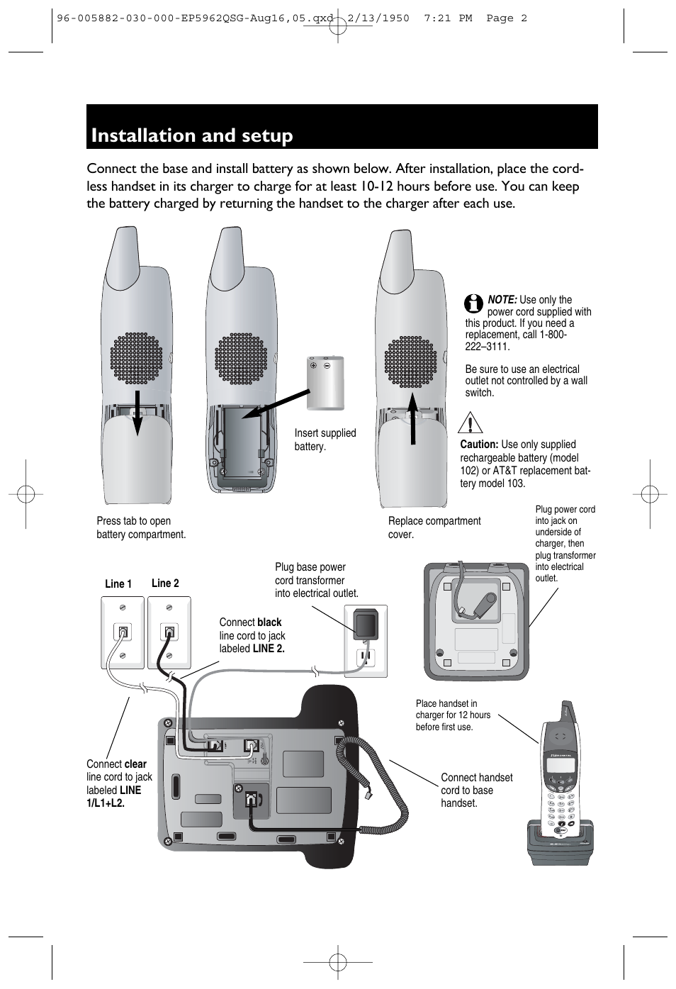 Installation and setup | AT&T EP5962 User Manual | Page 2 / 4