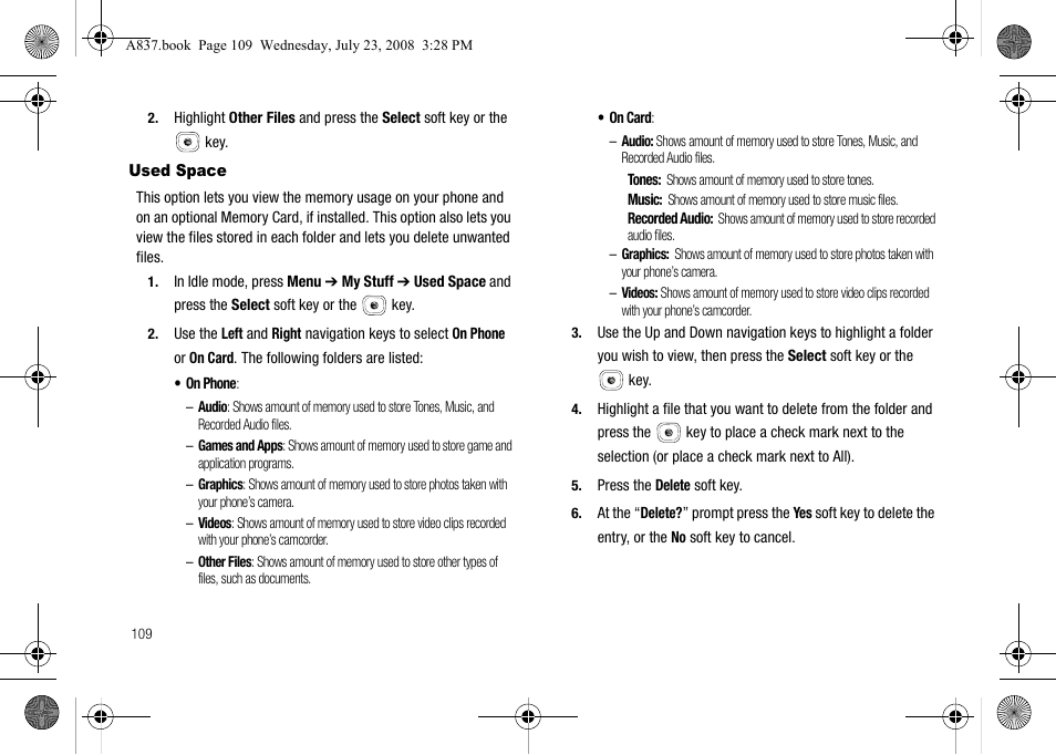 Used space | Samsung SGH-A837 User Manual | Page 112 / 187