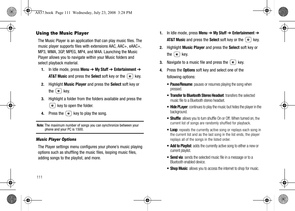 Using the music player | Samsung SGH-A837 User Manual | Page 114 / 187