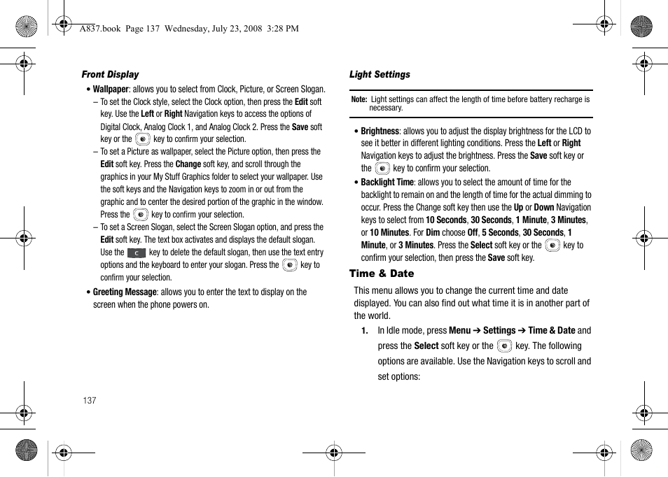 Time & date | Samsung SGH-A837 User Manual | Page 140 / 187