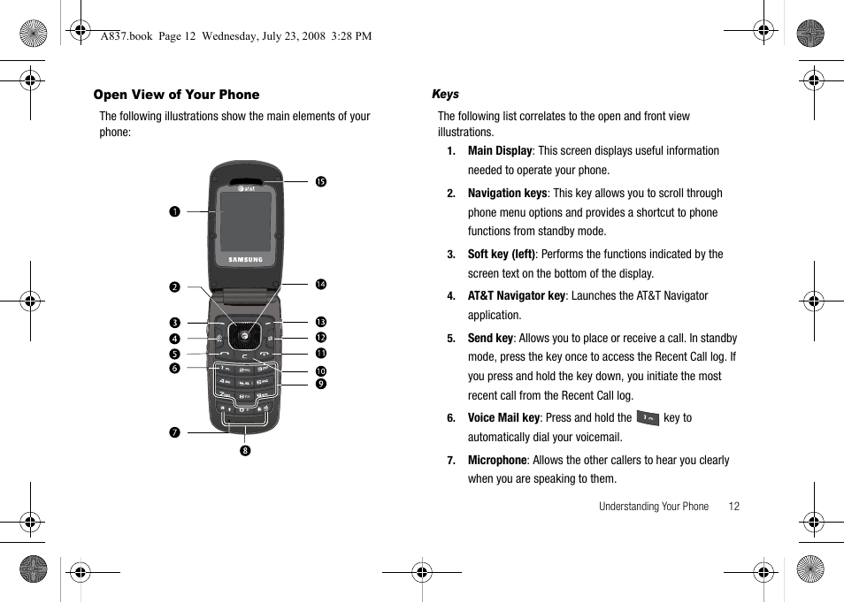 Open view of your phone | Samsung SGH-A837 User Manual | Page 15 / 187