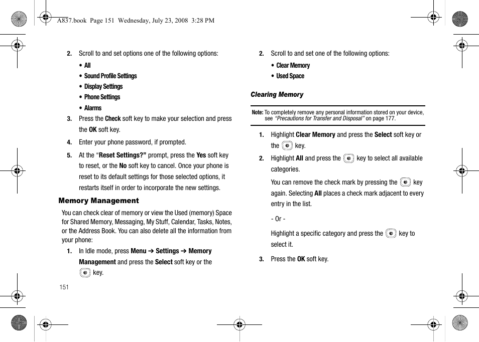 Memory management | Samsung SGH-A837 User Manual | Page 154 / 187