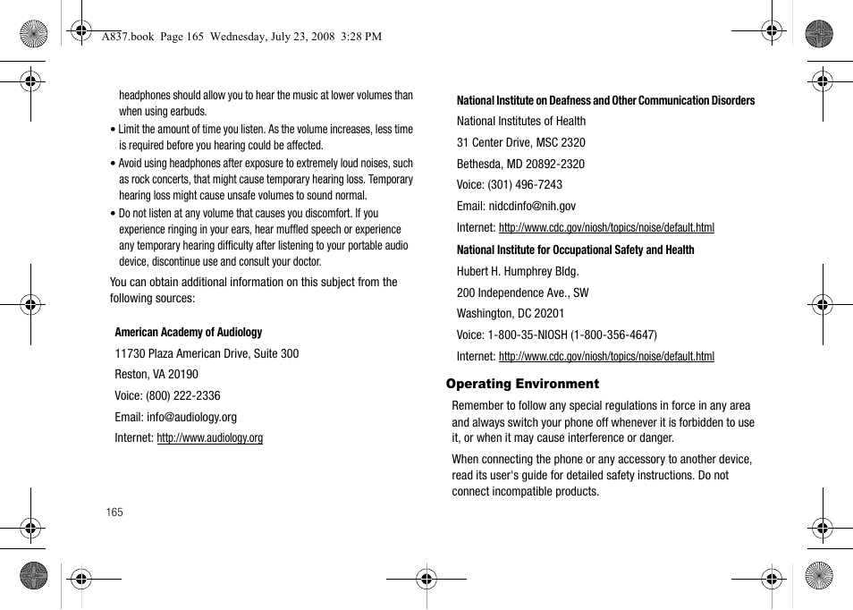 Operating environment | Samsung SGH-A837 User Manual | Page 168 / 187