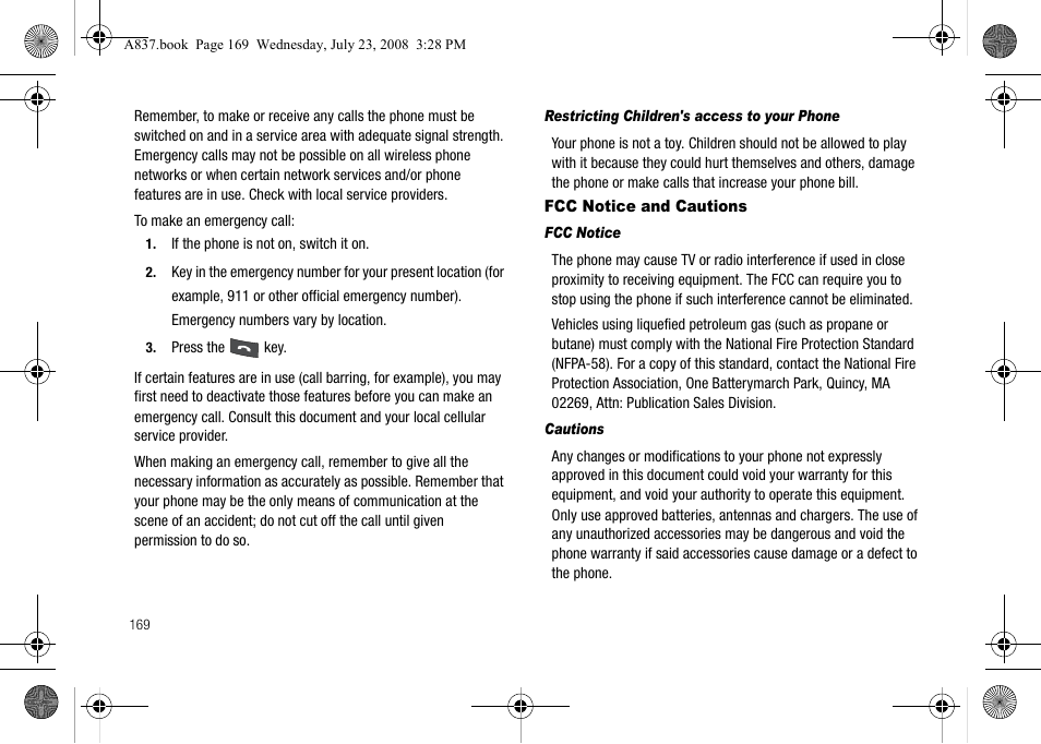 Fcc notice and cautions | Samsung SGH-A837 User Manual | Page 172 / 187