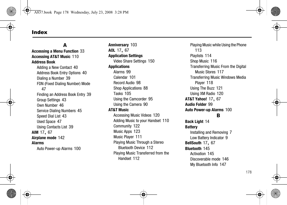 Index | Samsung SGH-A837 User Manual | Page 181 / 187