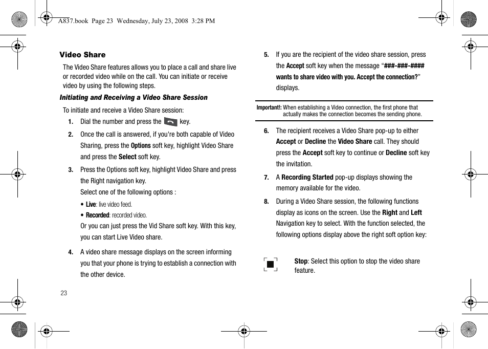 Video share | Samsung SGH-A837 User Manual | Page 26 / 187