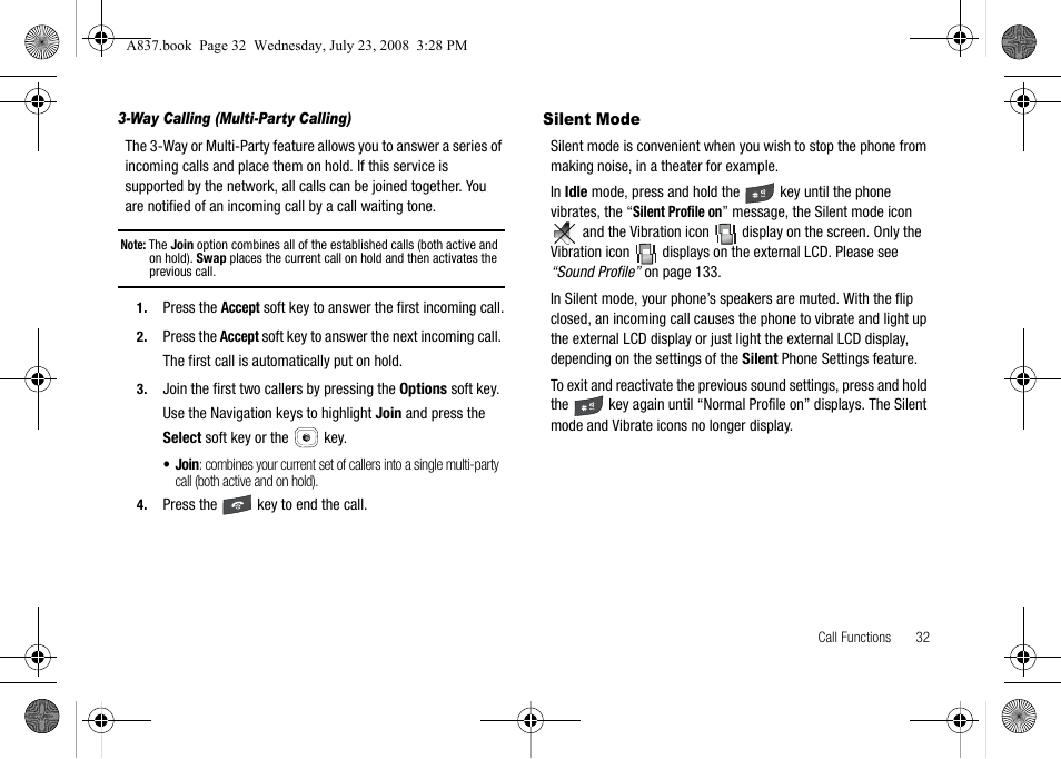 Silent mode | Samsung SGH-A837 User Manual | Page 35 / 187