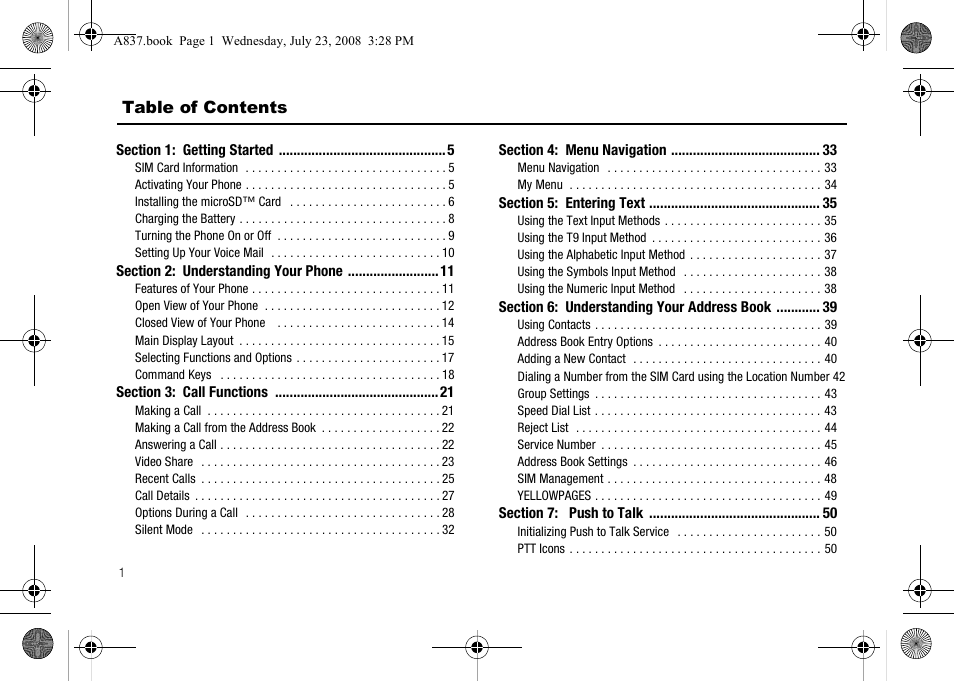 Samsung SGH-A837 User Manual | Page 4 / 187