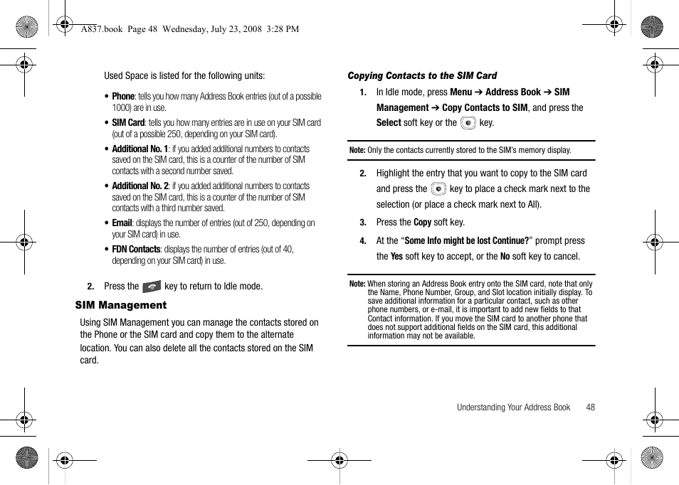 Sim management | Samsung SGH-A837 User Manual | Page 51 / 187