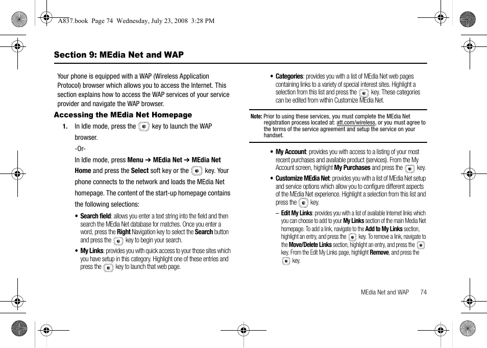 Section 9: media net and wap | Samsung SGH-A837 User Manual | Page 77 / 187