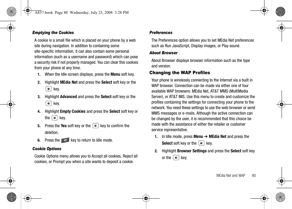 Changing the wap profiles | Samsung SGH-A837 User Manual | Page 83 / 187