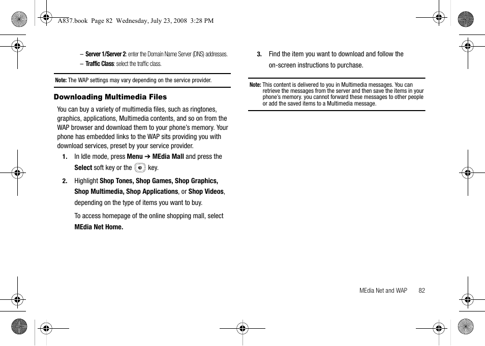 Downloading multimedia files | Samsung SGH-A837 User Manual | Page 85 / 187