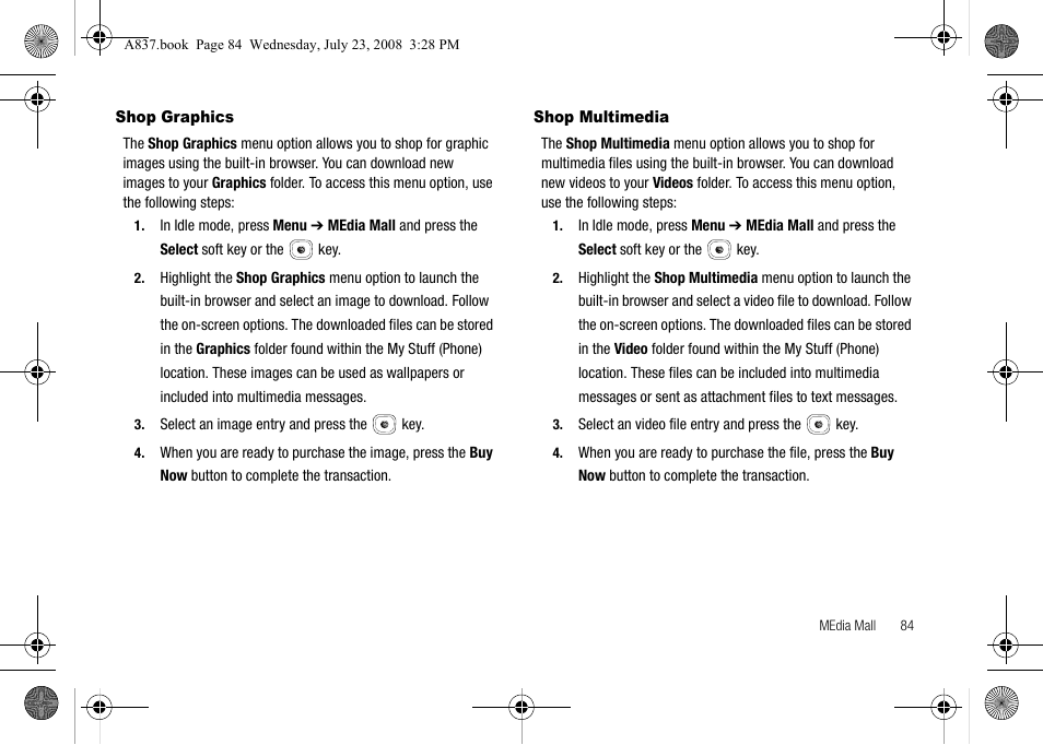 Shop graphics, Shop multimedia, Shop graphics shop multimedia | Samsung SGH-A837 User Manual | Page 87 / 187
