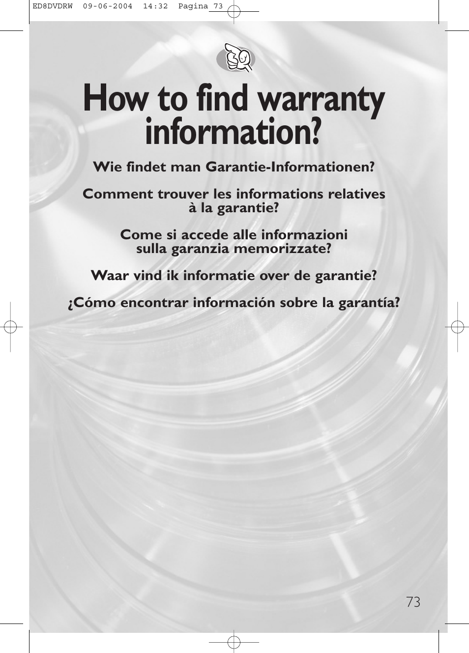 How to find warranty information | Philips Graveur portable User Manual | Page 73 / 100