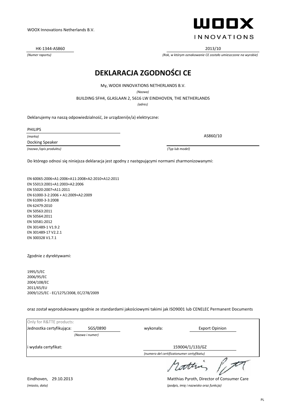 Deklaracja zgodności ce | Philips station d'accueil sans fil User Manual | Page 11 / 21