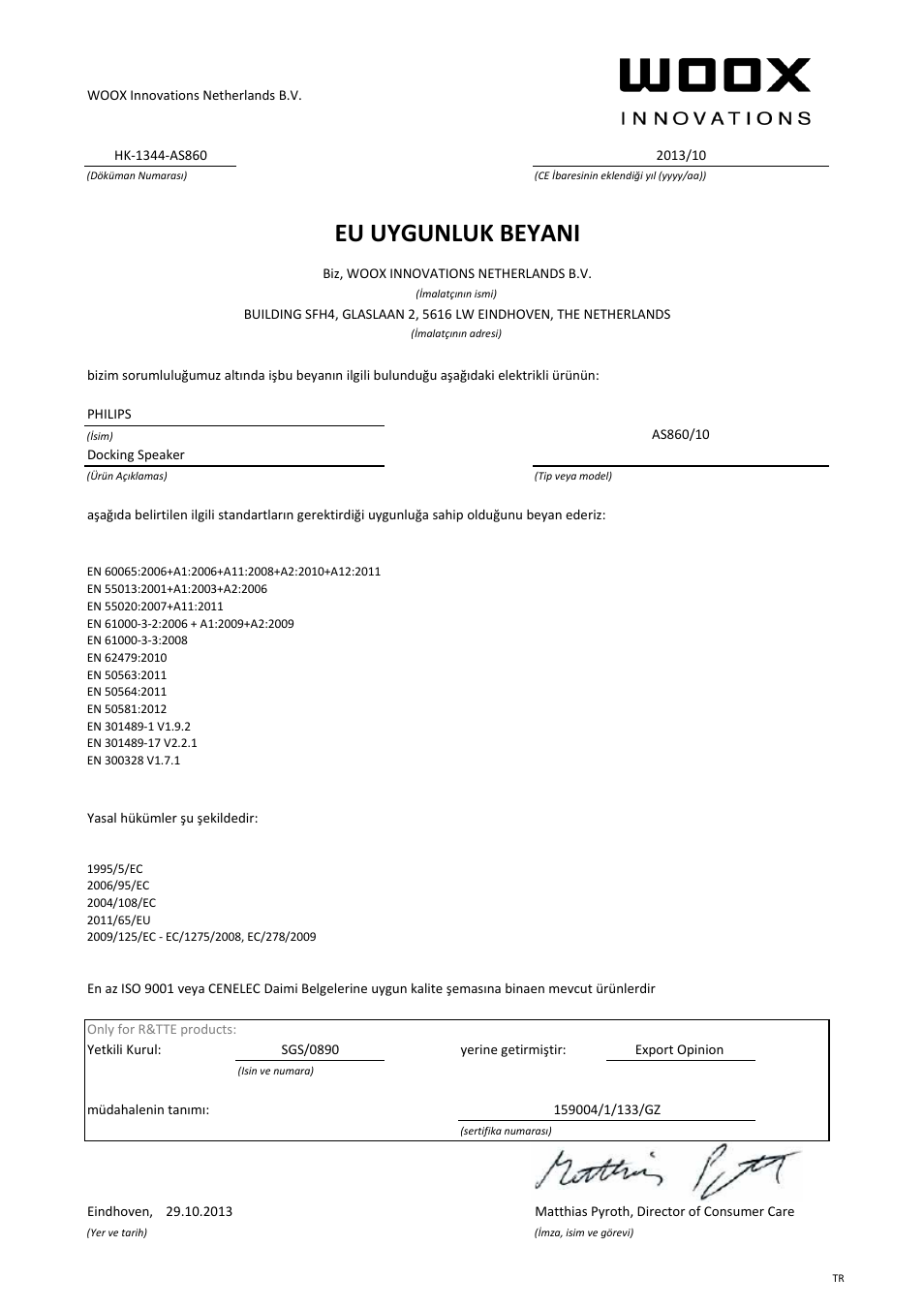 Eu uygunluk beyani | Philips station d'accueil sans fil User Manual | Page 21 / 21