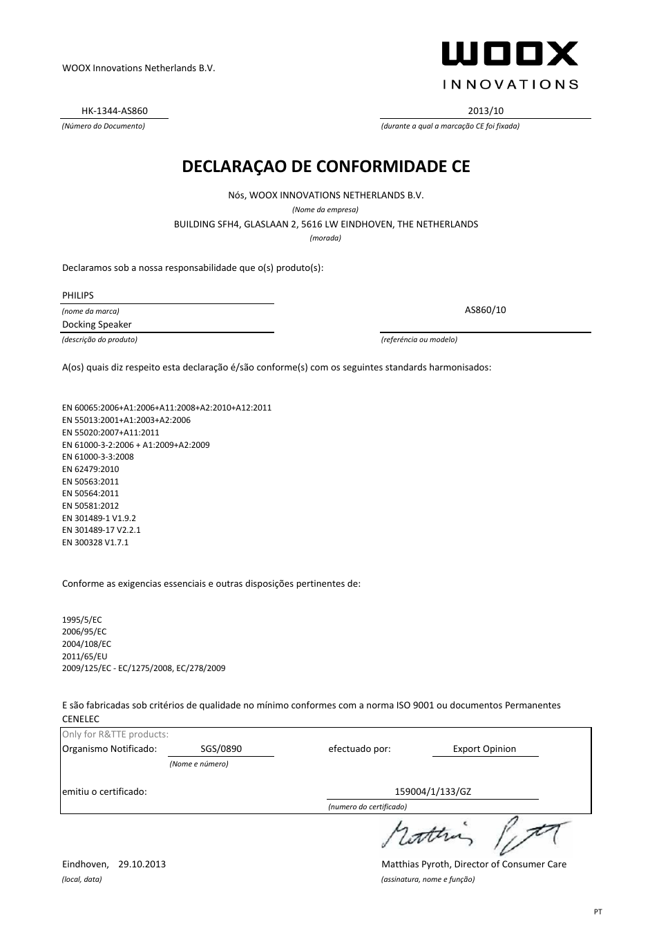 Declaraçao de conformidade ce | Philips station d'accueil sans fil User Manual | Page 8 / 21