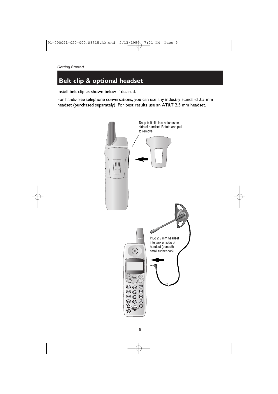 Belt clip & optional headset | AT&T E5815 User Manual | Page 11 / 56