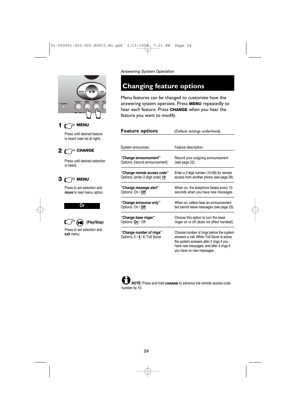 Changing feature options | AT&T E5815 User Manual | Page 26 / 56