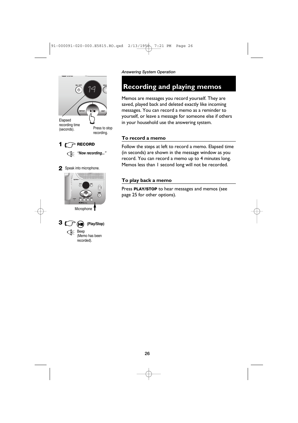 Recording and playing memos, To record a memo, To play back a memo | AT&T E5815 User Manual | Page 28 / 56