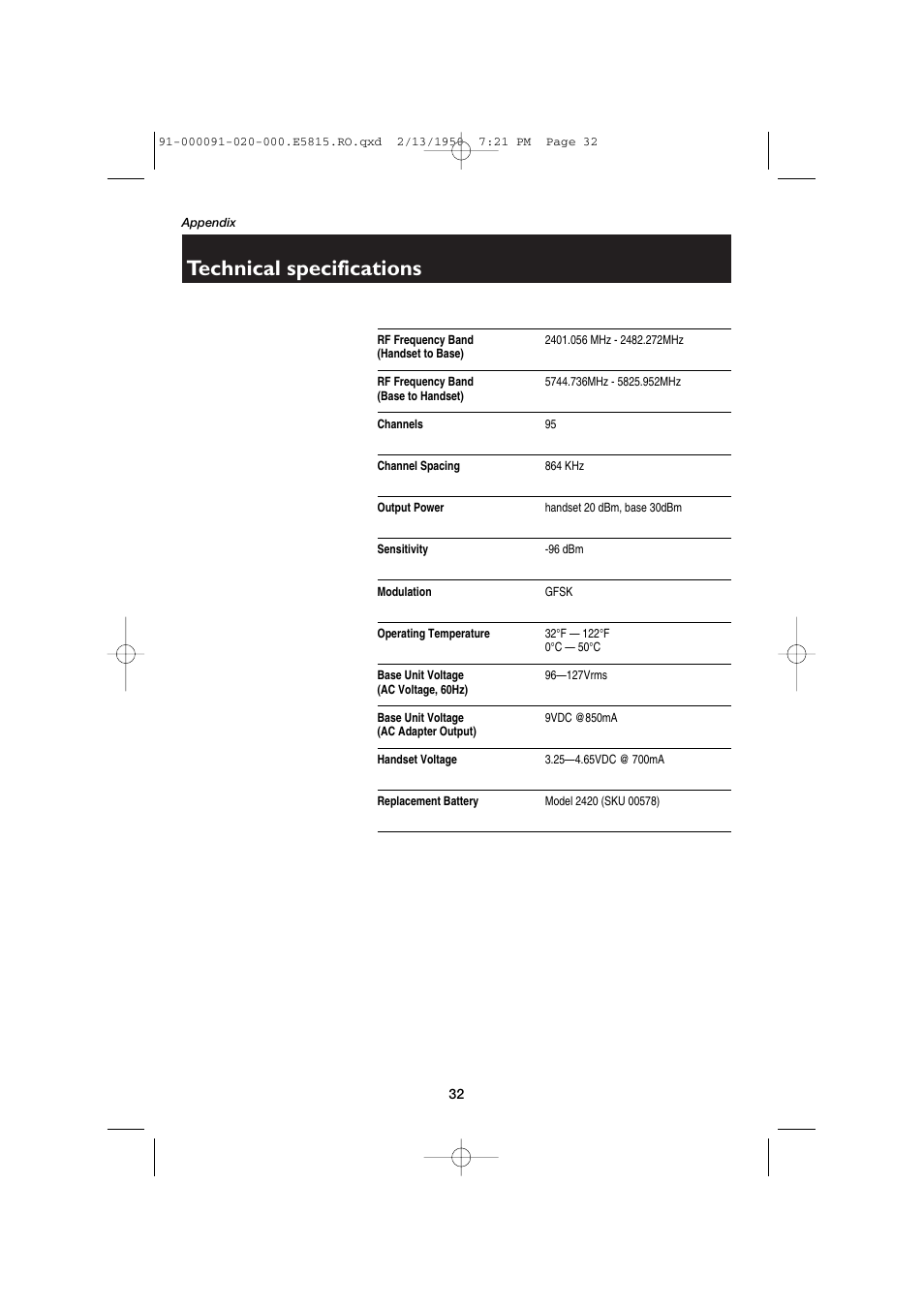 Technical specifications | AT&T E5815 User Manual | Page 34 / 56