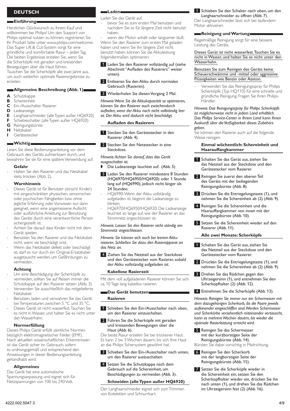 Deutsch | Philips SHAVER Series 3000 Rasoir électrique rasage à sec User Manual | Page 4 / 9