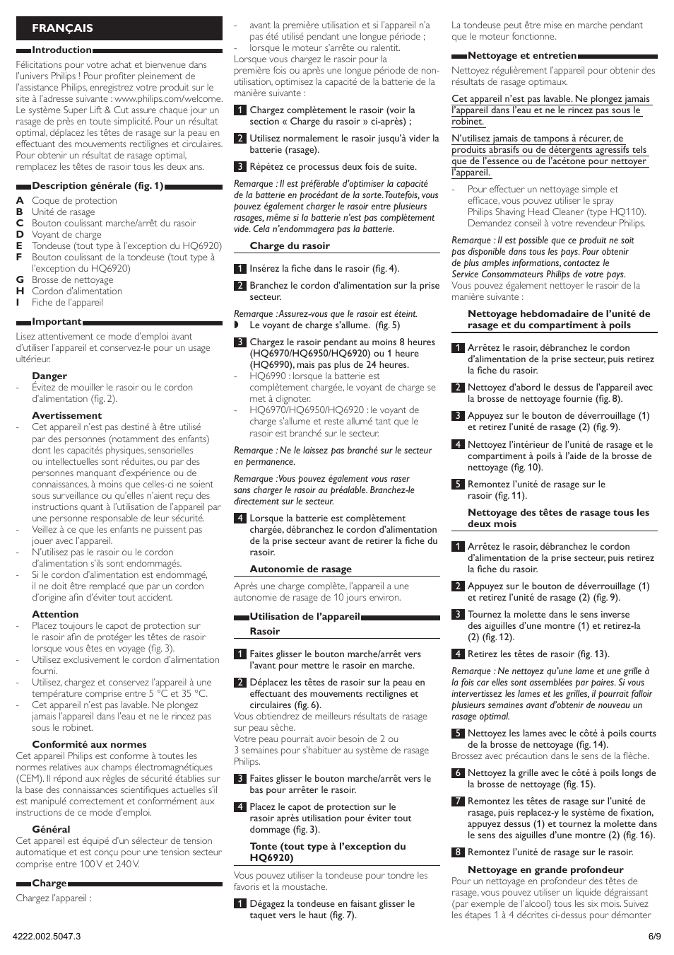 Français | Philips SHAVER Series 3000 Rasoir électrique rasage à sec User Manual | Page 6 / 9