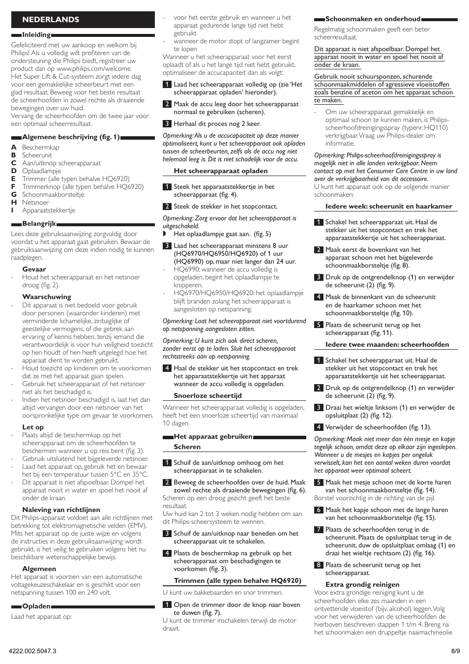 Nederlands | Philips SHAVER Series 3000 Rasoir électrique rasage à sec User Manual | Page 8 / 9