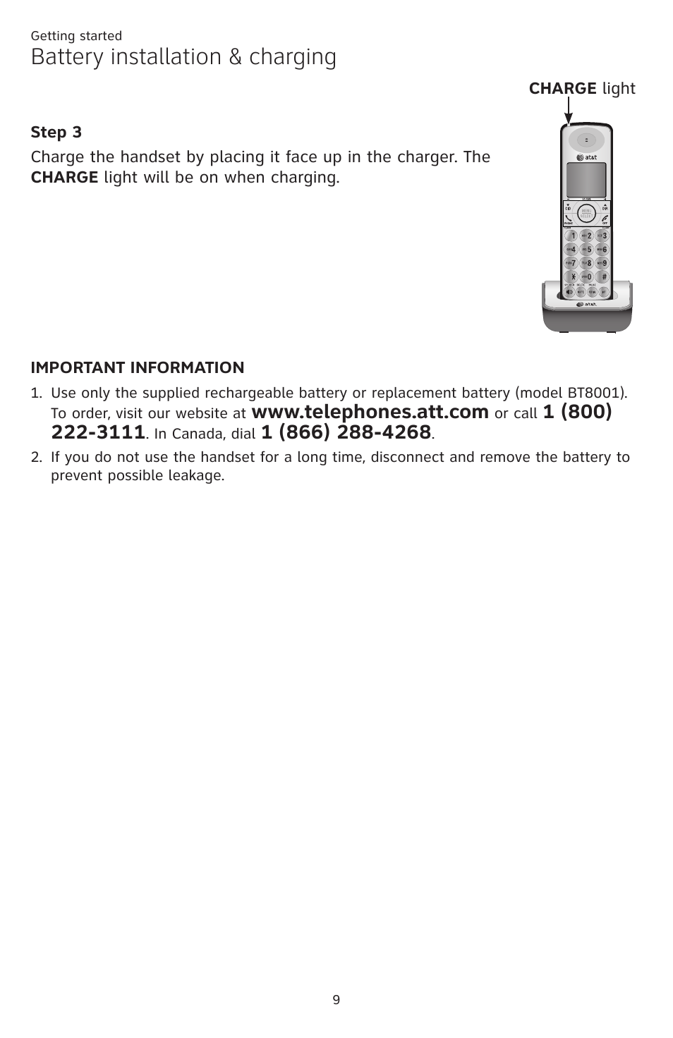 Battery installation & charging | AT&T CL84109 User Manual | Page 15 / 95
