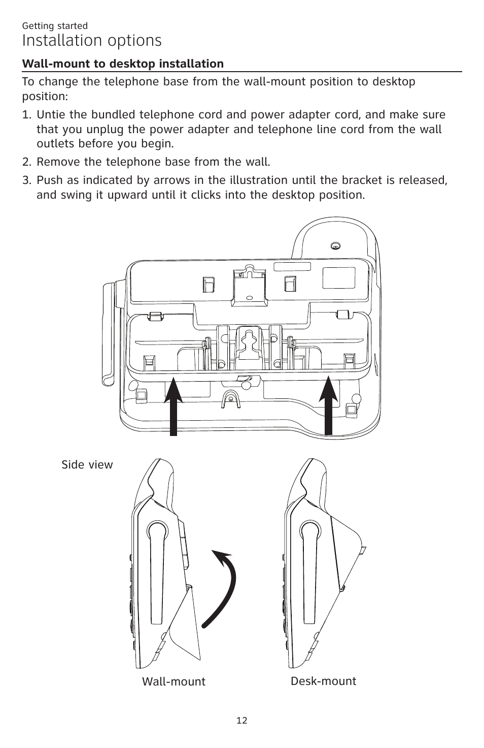 Wall-mount to desktop, Installation, Installation options | AT&T CL84109 User Manual | Page 18 / 95