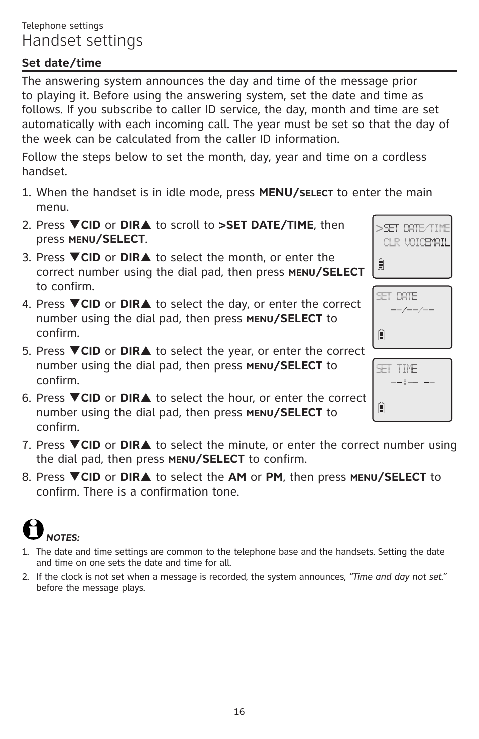 Set date/time, Handset settings | AT&T CL84109 User Manual | Page 22 / 95