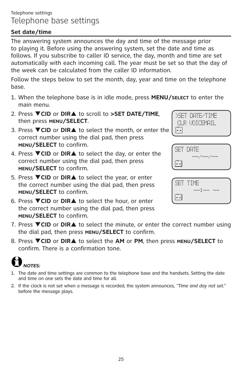 Set date/time, Telephone base settings | AT&T CL84109 User Manual | Page 31 / 95