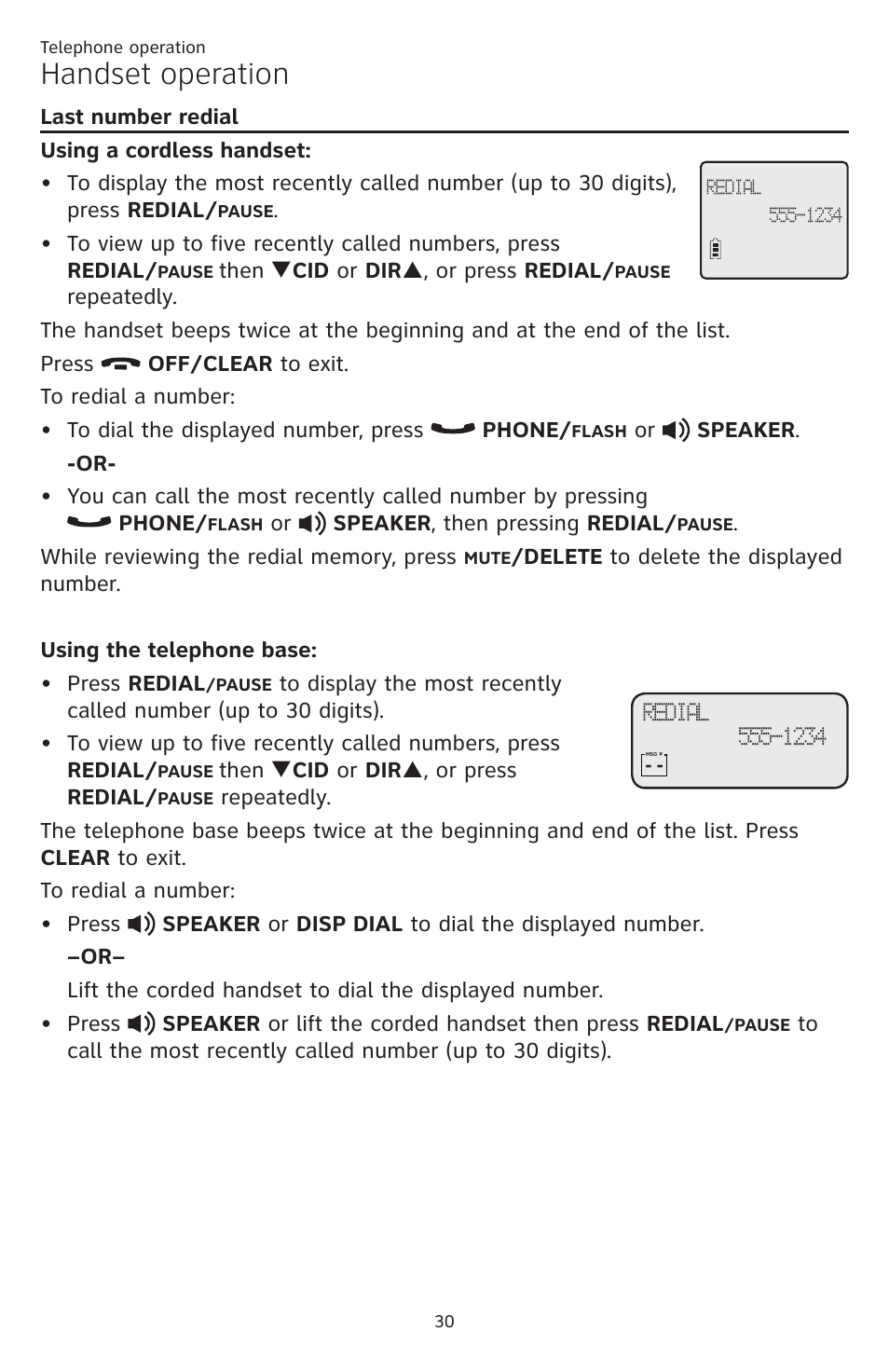 Last number redial, Handset operation | AT&T CL84109 User Manual | Page 36 / 95