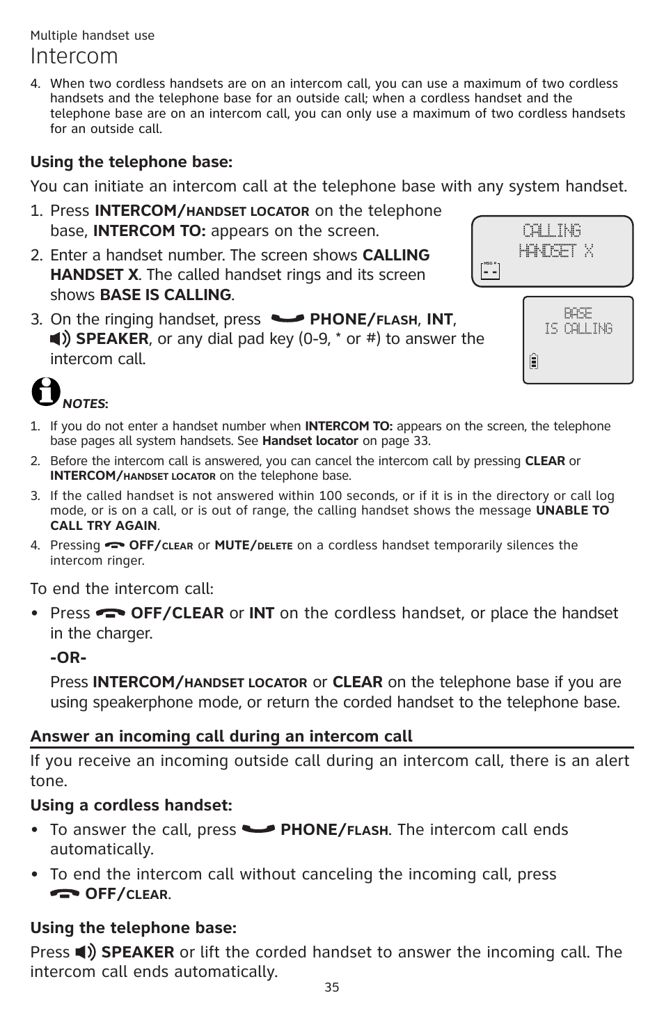 Answer an incoming call during an, Intercom call, Intercom | AT&T CL84109 User Manual | Page 41 / 95